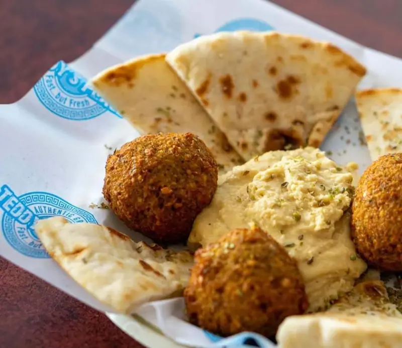 Falafel and hummus with warm pita wedges